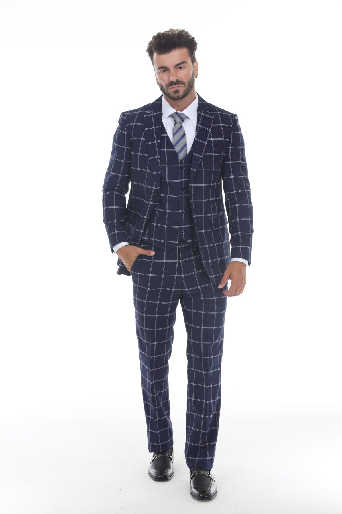 Navy Check 3-Piece Suit – Suituno