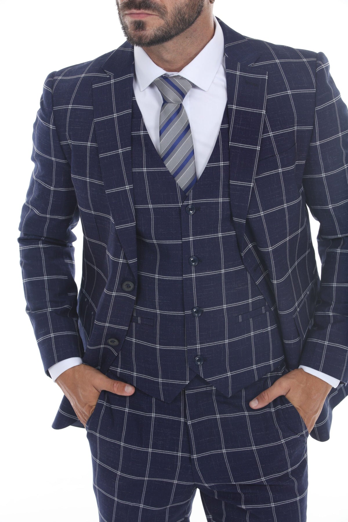 Navy Check 3-Piece Suit – Suituno, photo 3