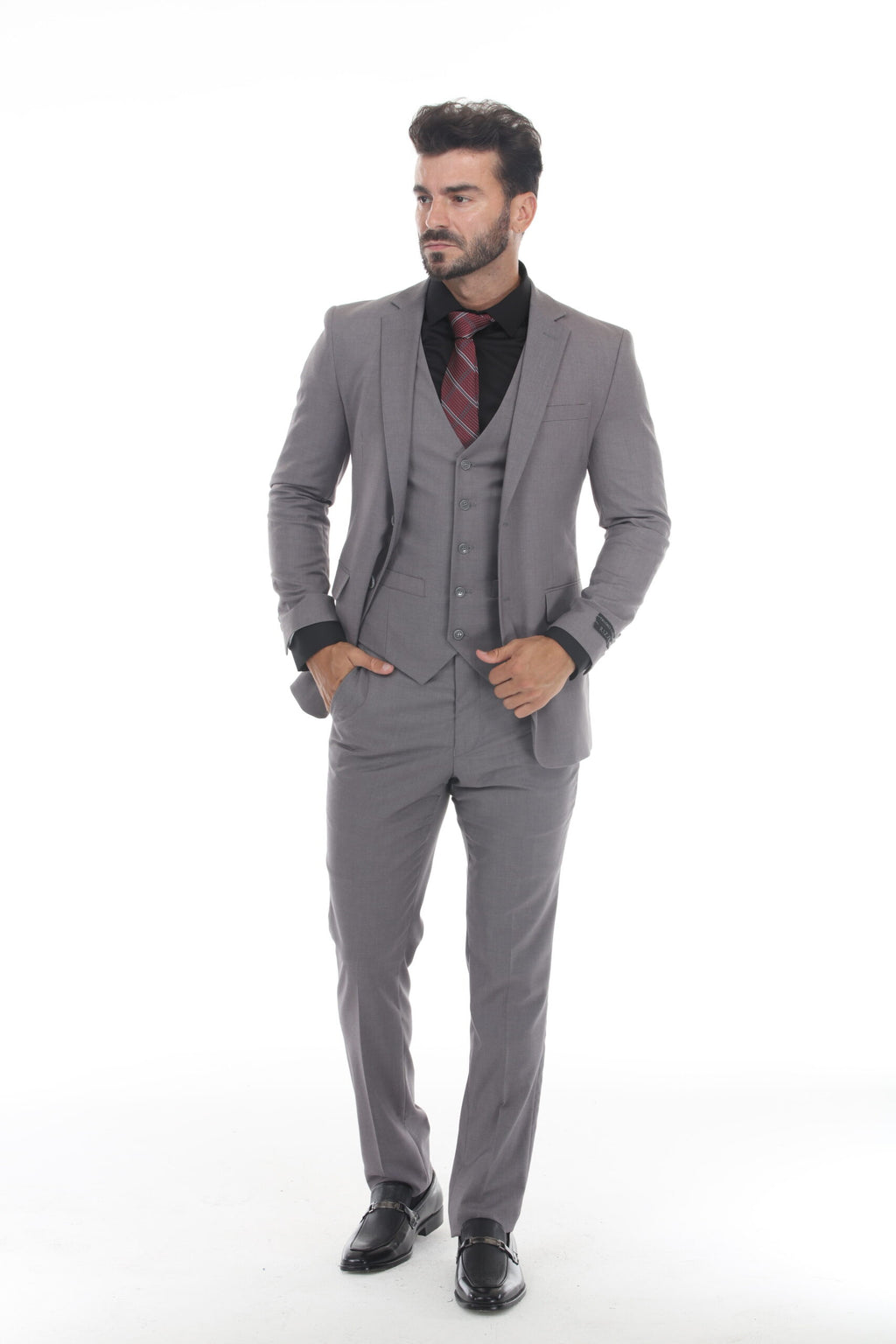 Medium Gray Modern Fit 3-Piece Suit – Suituno