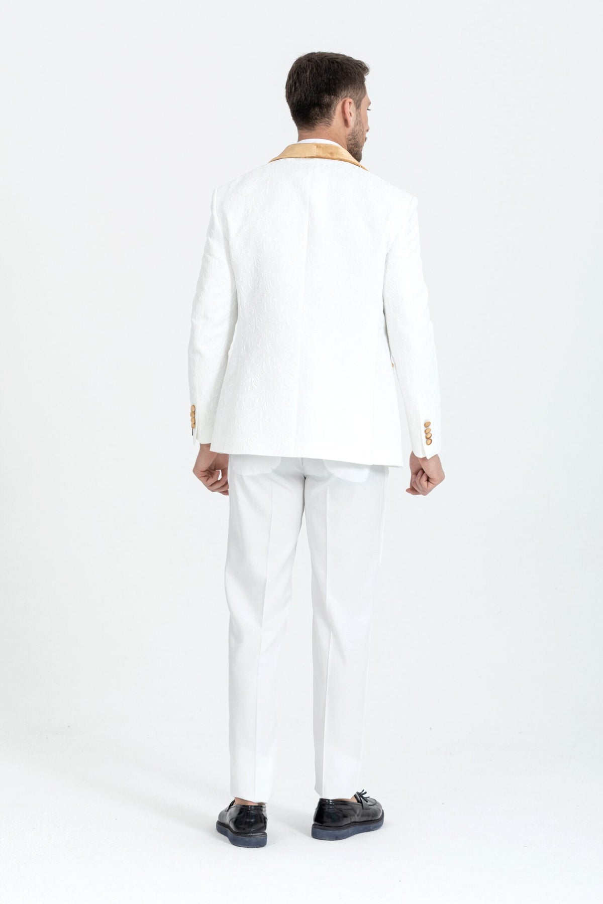 Gold & White Shawl Lapel Tuxedo with Velvet Vest – Suituno, photo 2