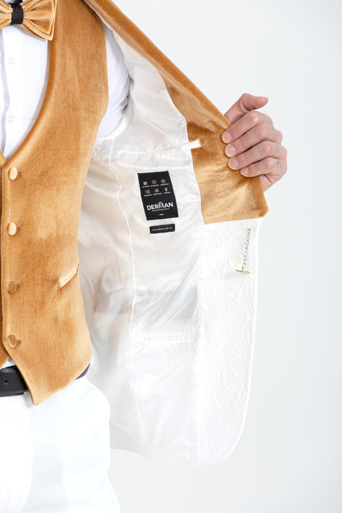 Gold & White Shawl Lapel Tuxedo with Velvet Vest – Suituno, photo 5
