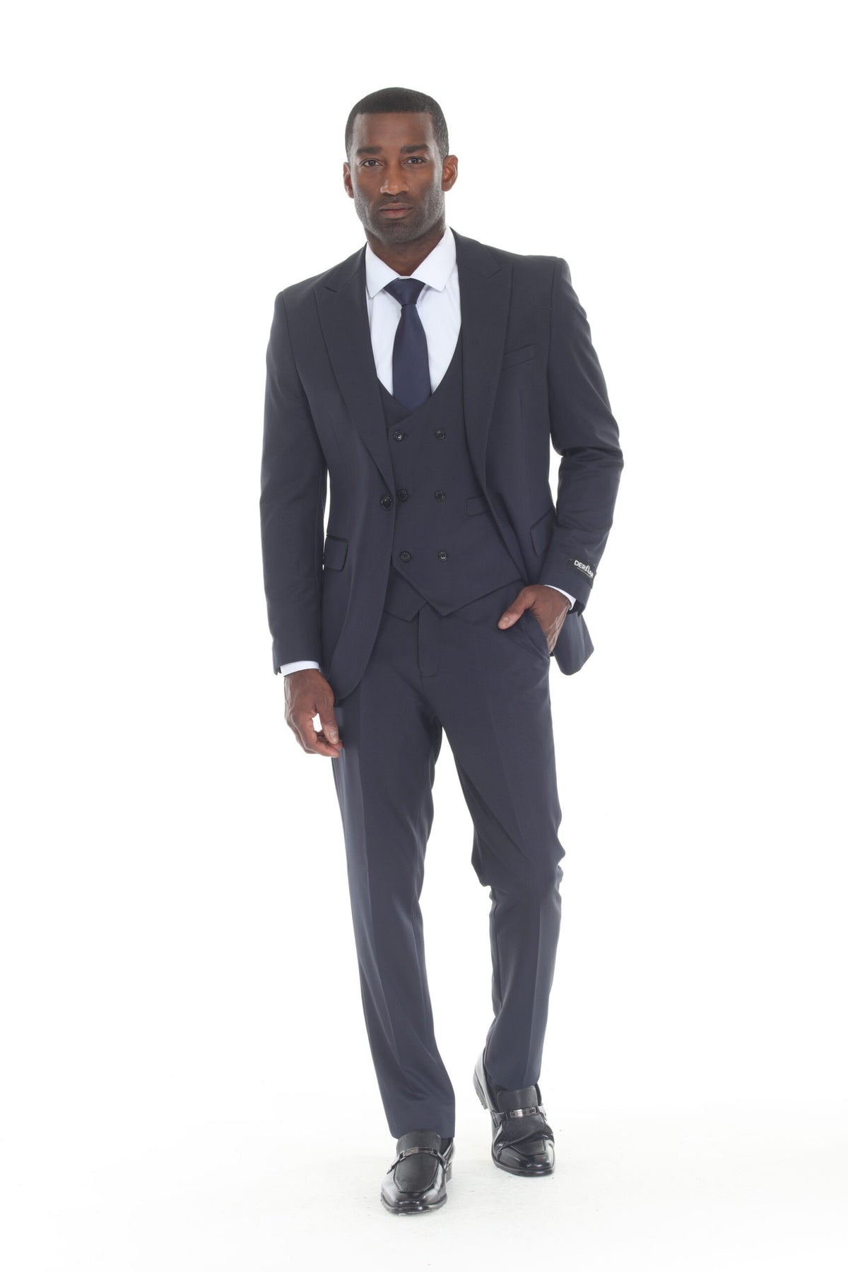 Navy Modern Fit 3-Piece Suit — Double-Breasted Vest – Suituno