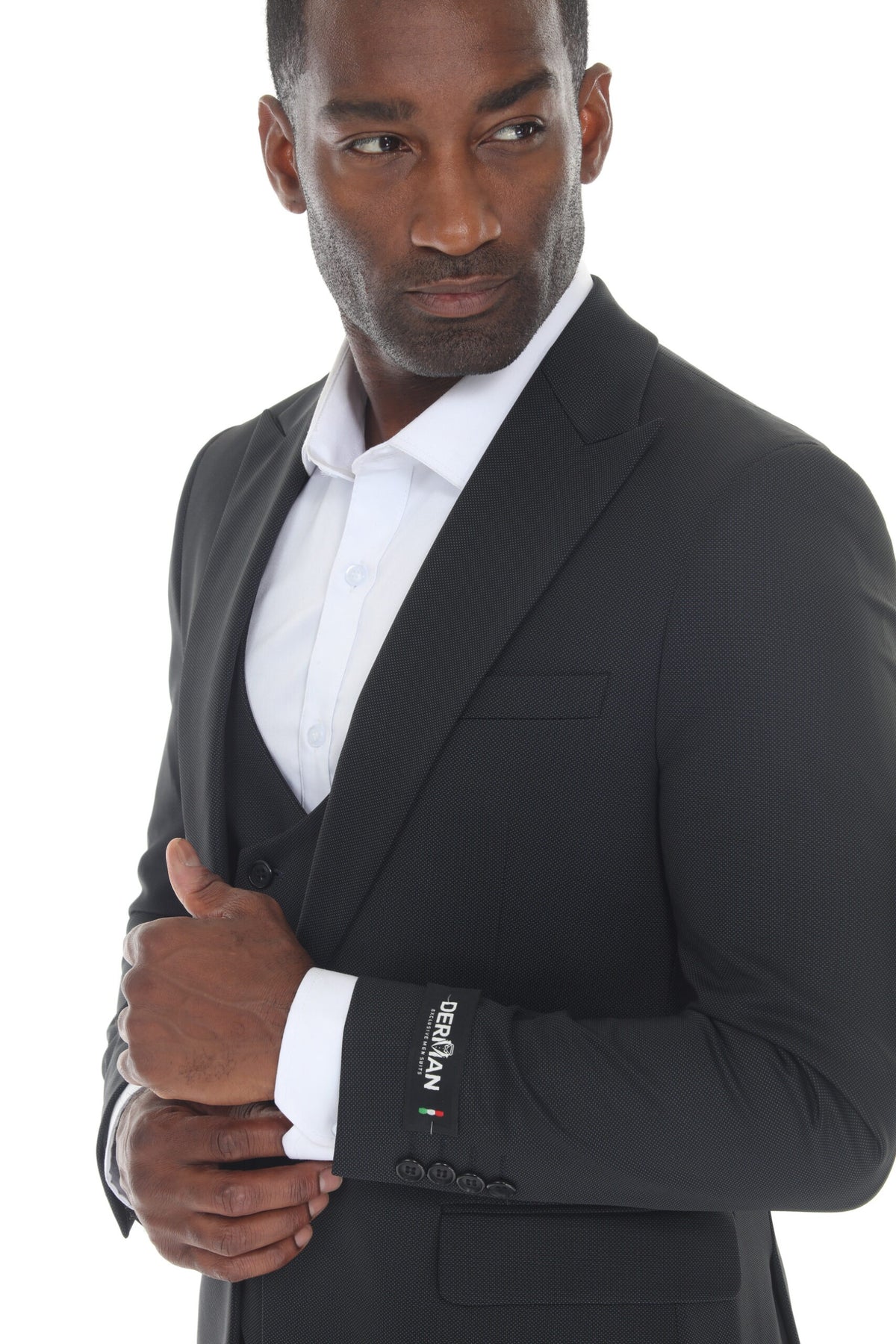 Black Modern Fit 3-Piece Suit — Double-Breasted Vest – Suituno, photo 3