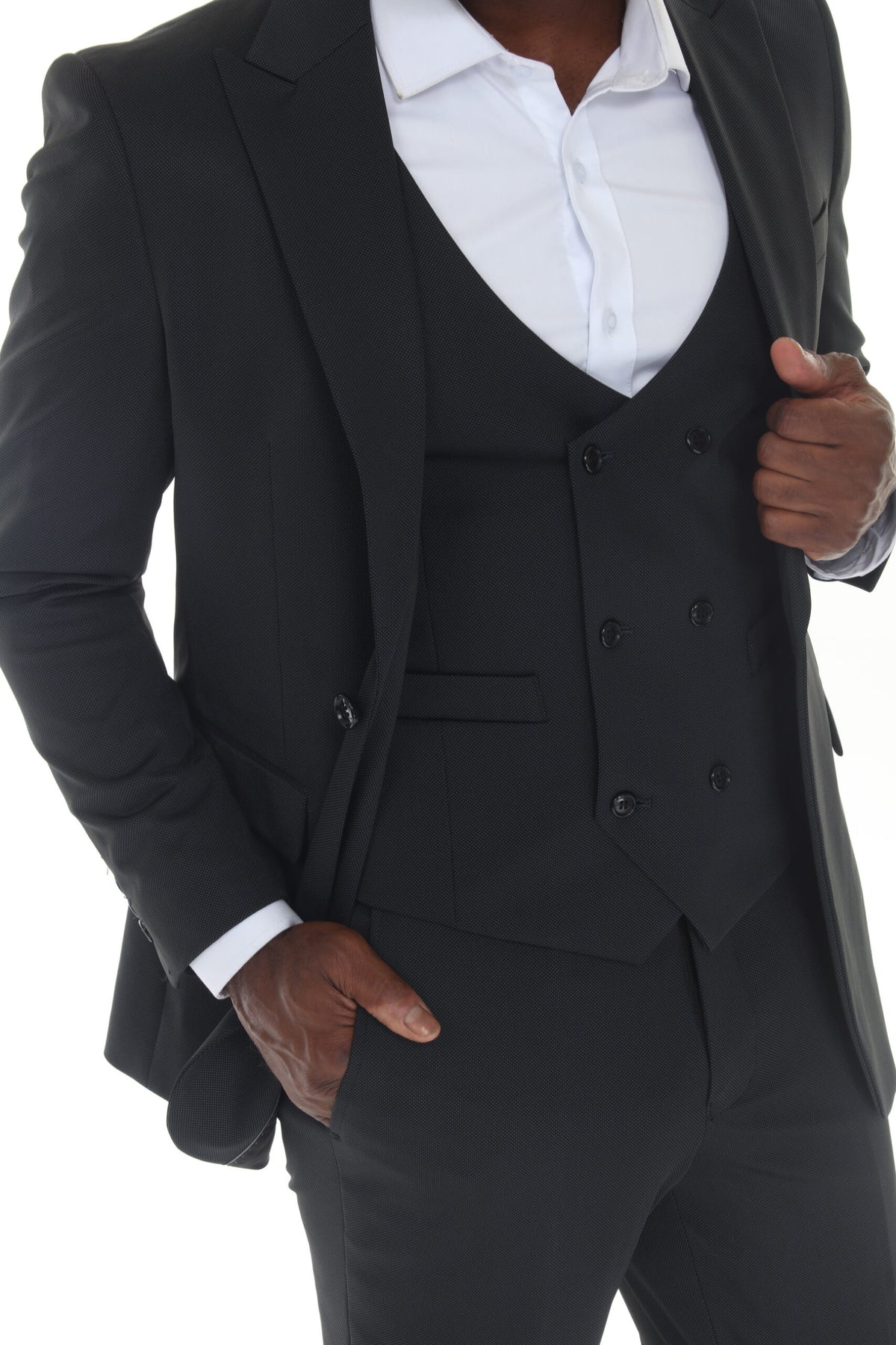 Black Modern Fit 3-Piece Suit — Double-Breasted Vest – Suituno, photo 4