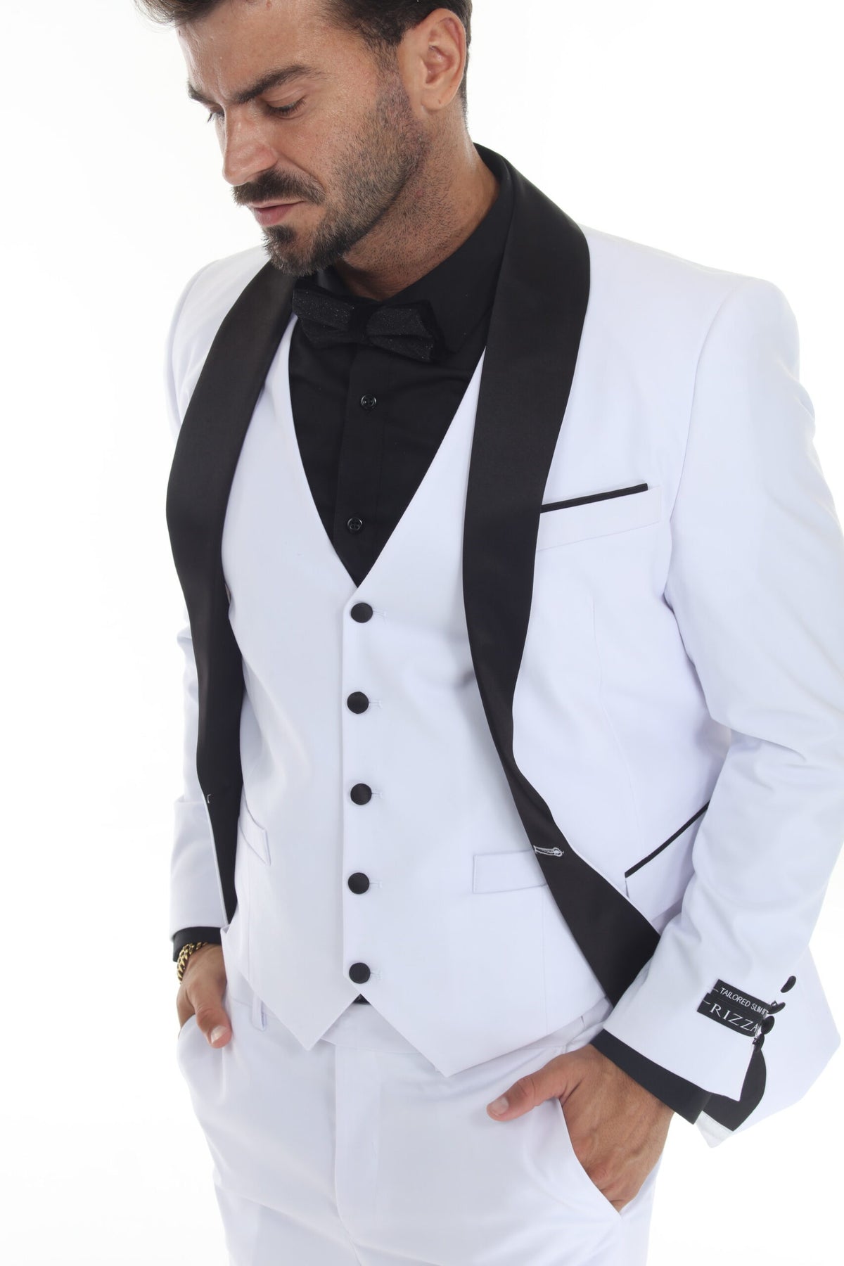 White Shawl Lapel 3-Piece Tuxedo – Suituno, photo 5