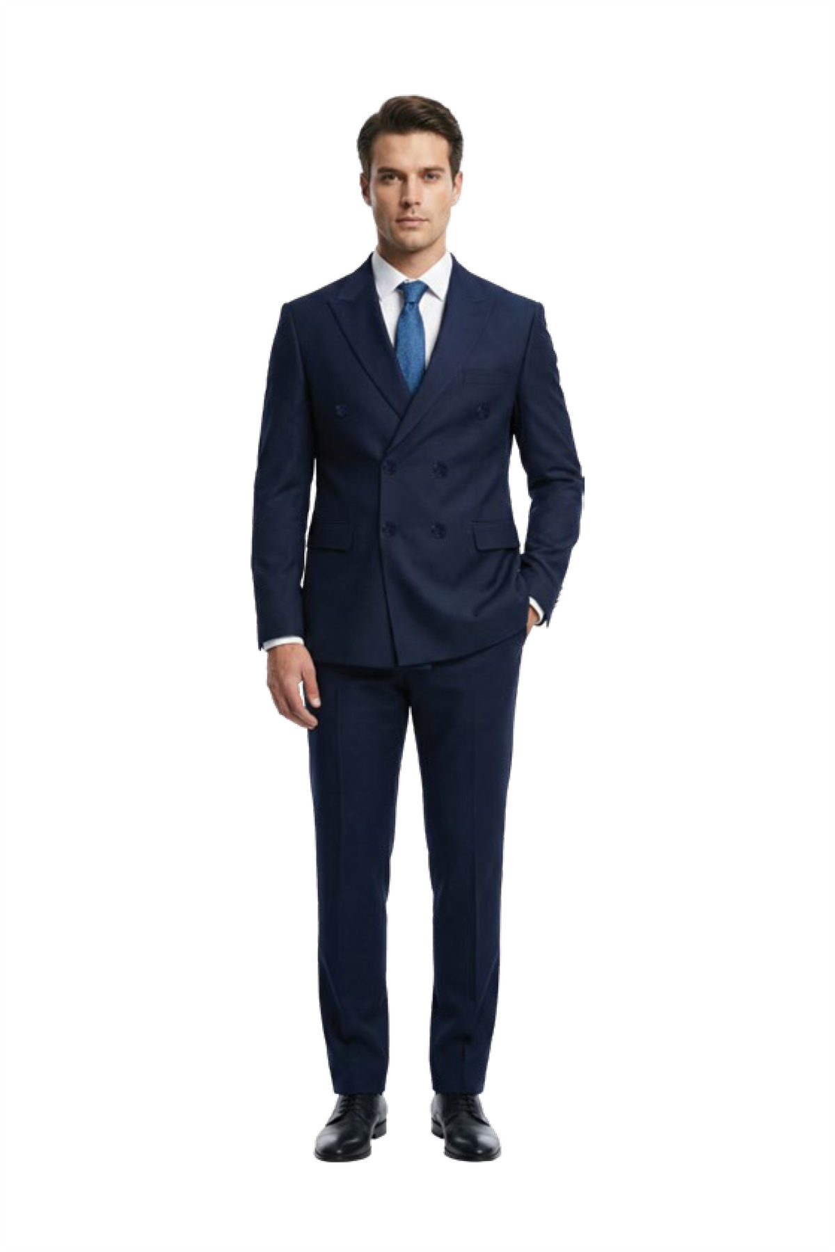 Navy Double-Breasted Peak Lapel 2-Piece Suit – Suituno