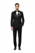 Black Double-Breasted Satin Peak Lapel Tuxedo – Suituno