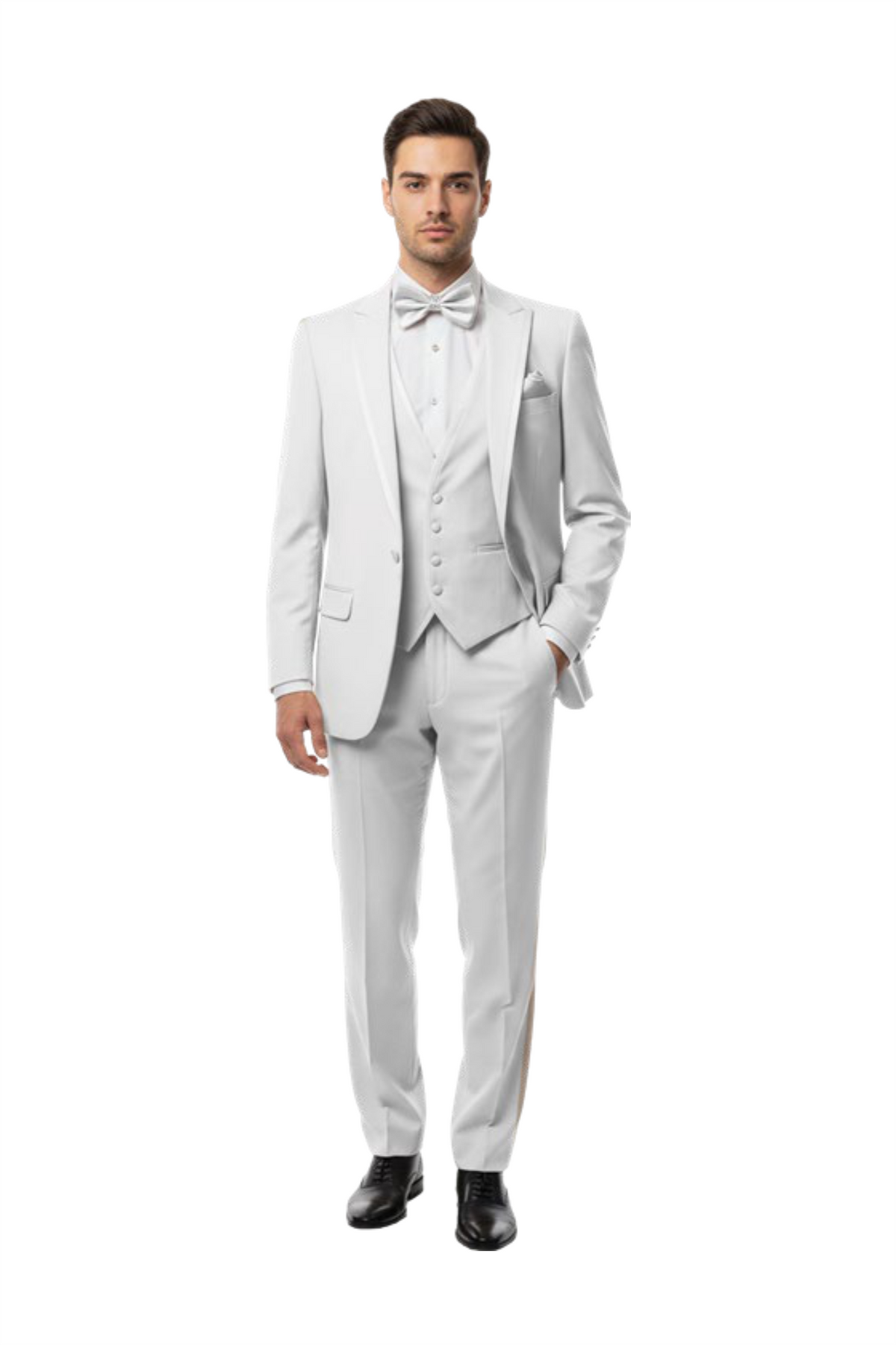White Peak Lapel 3-Piece Tuxedo — Single Vest – Suituno