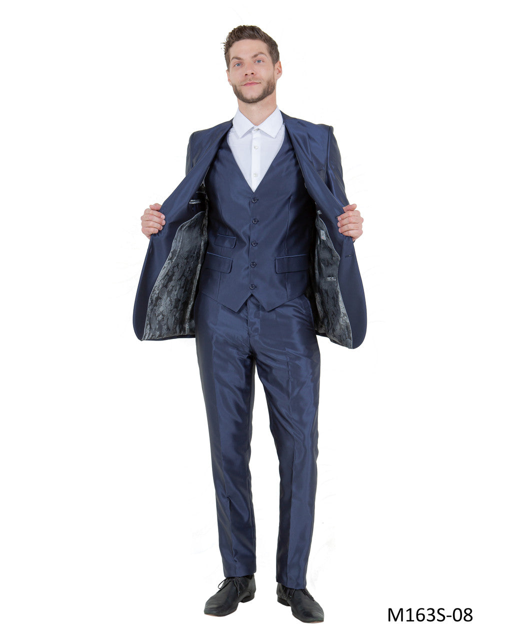 Navy Sharkskin Slim Fit 3-Piece Suit – Suituno, photo 2
