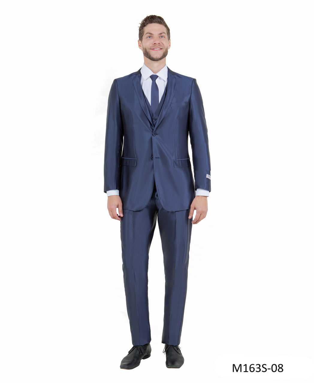 Navy Sharkskin Slim Fit 3-Piece Suit – Suituno