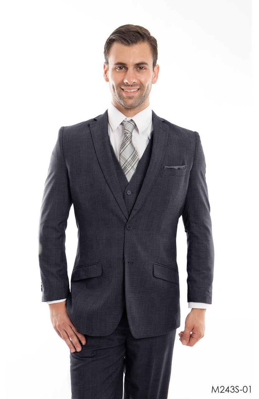 Navy Glen Plaid Slim Fit 3-Piece Suit – Suituno