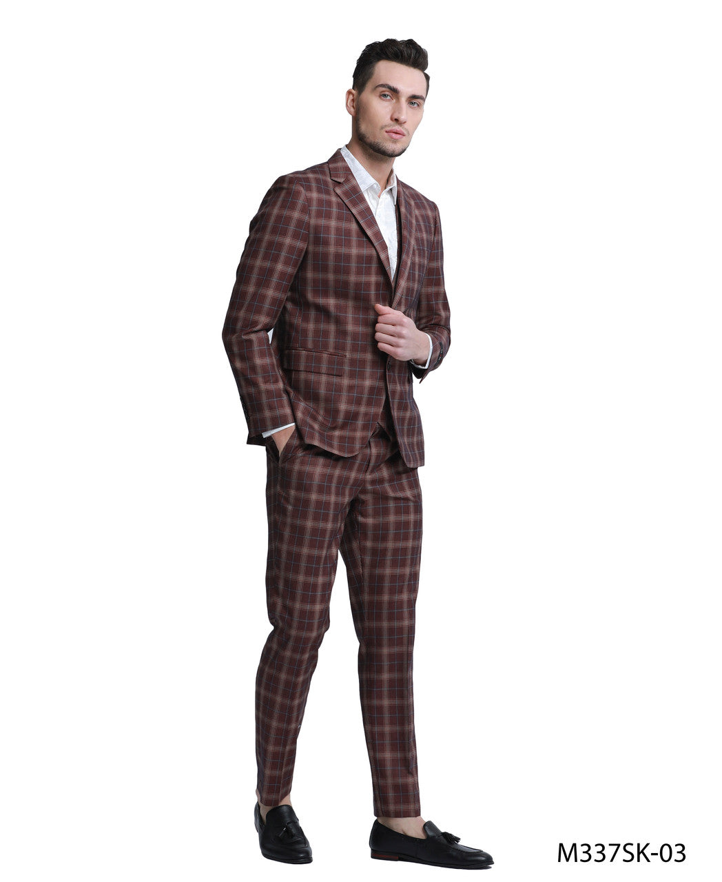 Burgundy Windowpane Skinny Fit 3-Piece Suit – Suituno