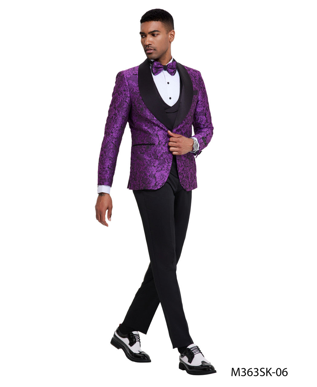 Silver & Black Paisley Skinny Fit 3-Piece Suit – Suituno, photo 4