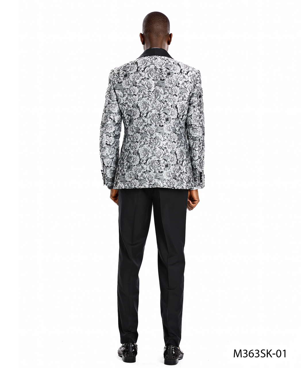 Silver & Black Paisley Skinny Fit 3-Piece Suit – Suituno, photo 2