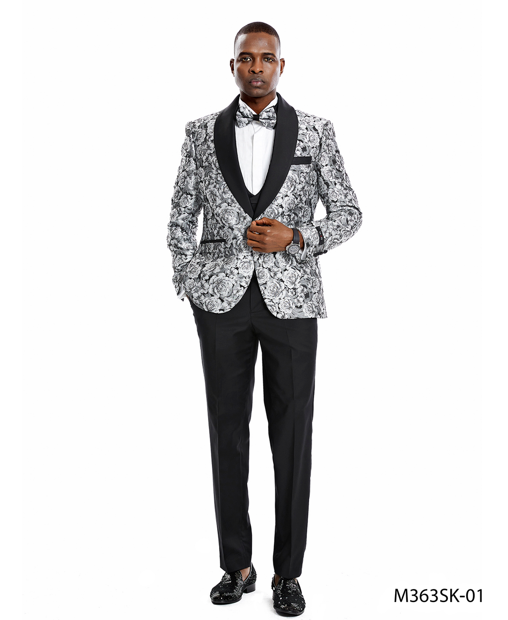 Silver & Black Paisley Skinny Fit 3-Piece Suit – Suituno