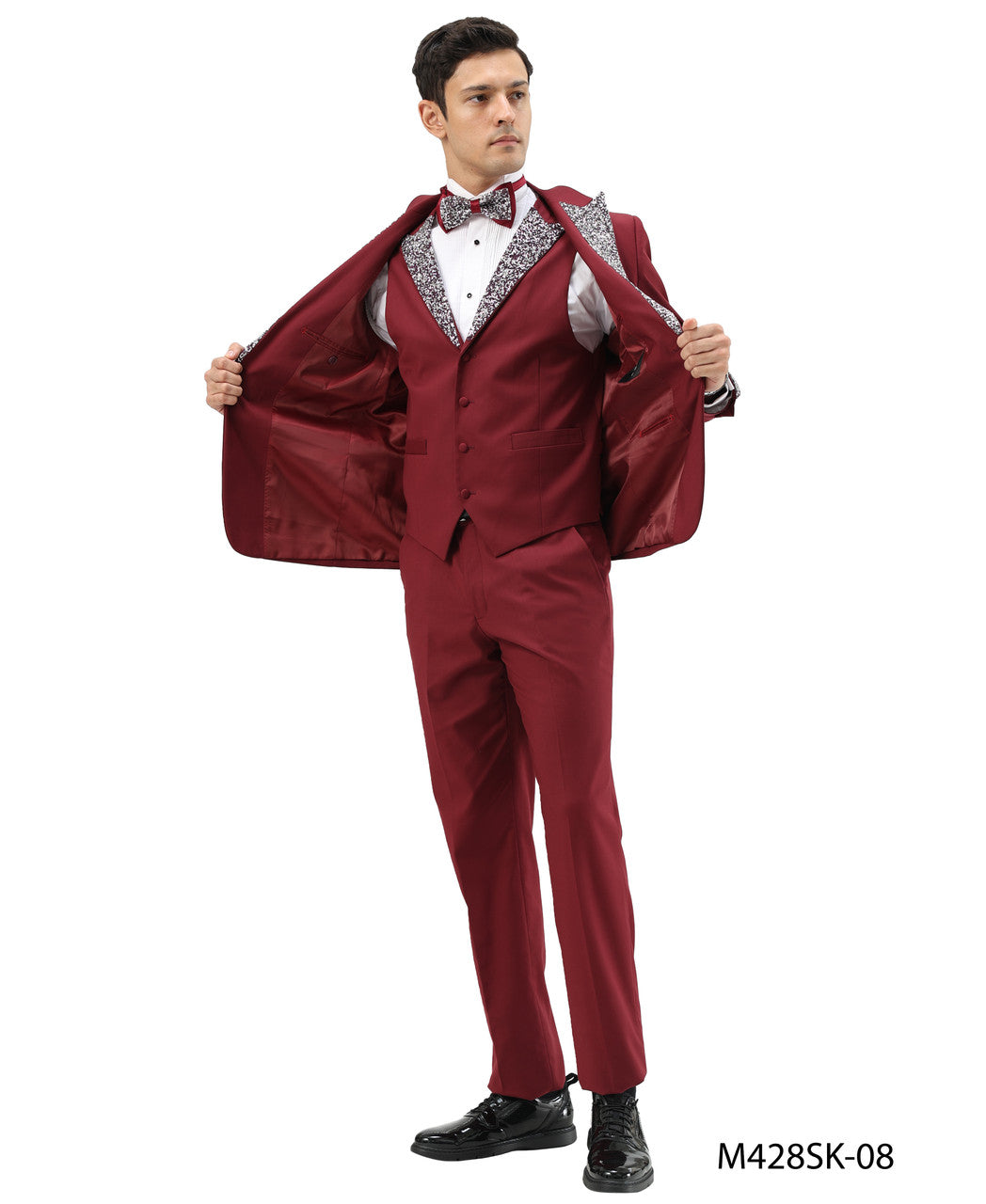 Burgundy Velvet Skinny Fit 3-Piece Suit – Suituno, photo 2