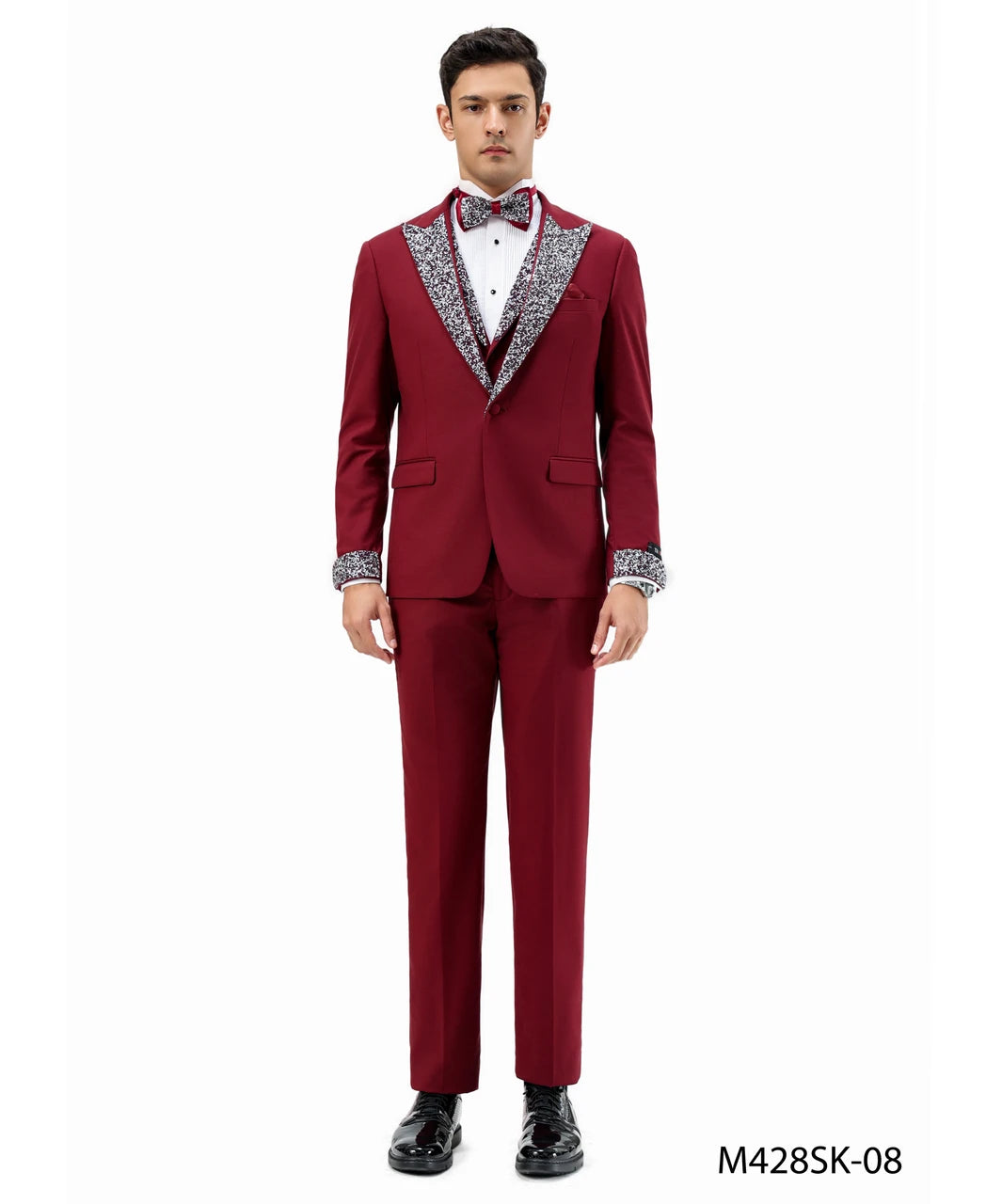 Burgundy Velvet Skinny Fit 3-Piece Suit – Suituno