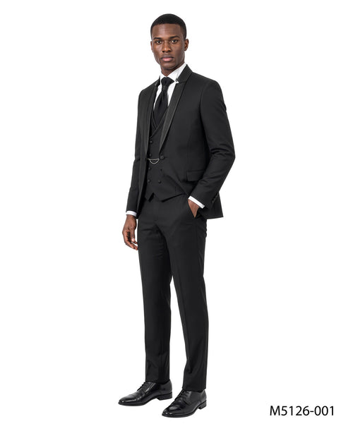 Black Ceremonial 3-Piece Suit — Wide Shawl Lapel & Beaded Vest – Suituno, photo 2