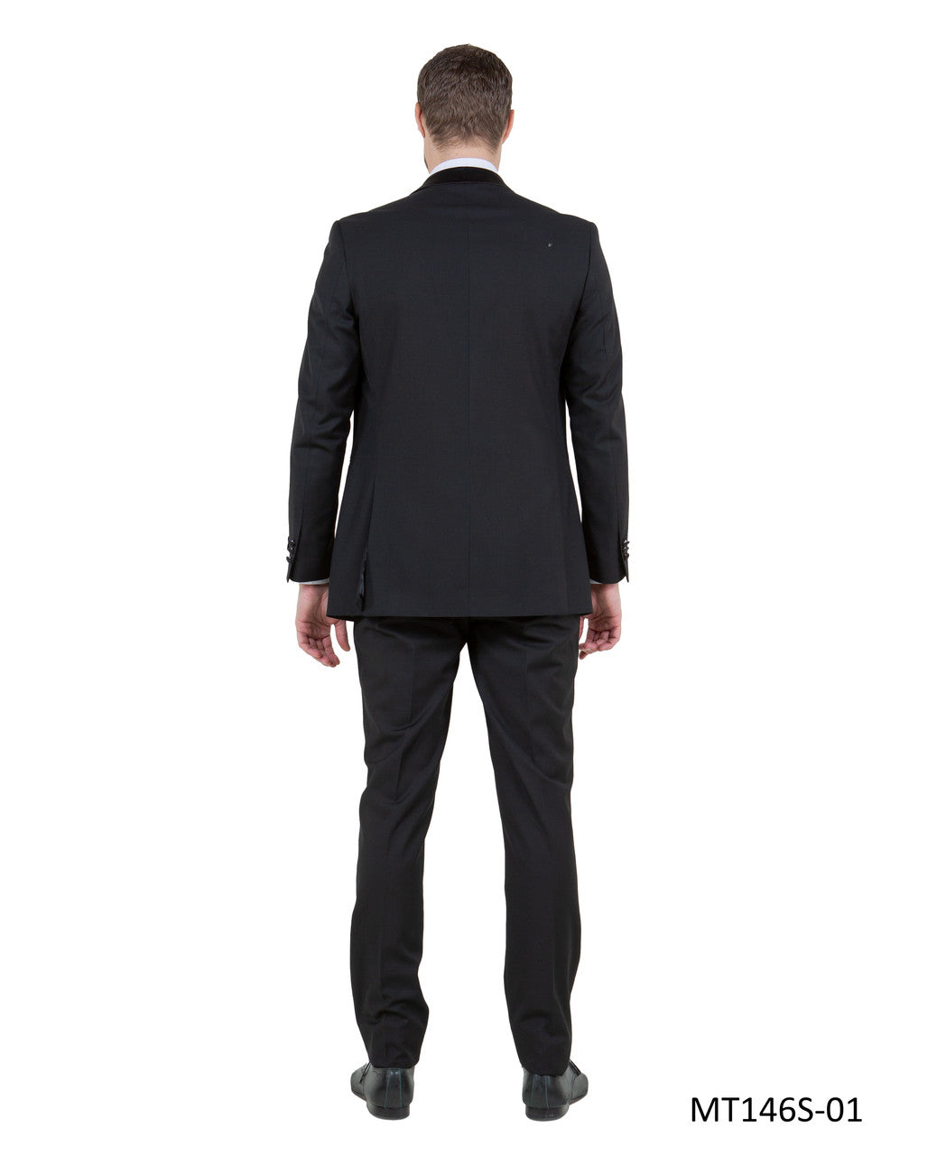 Black Slim Fit Satin Peak Lapel Tuxedo – Suituno, photo 3