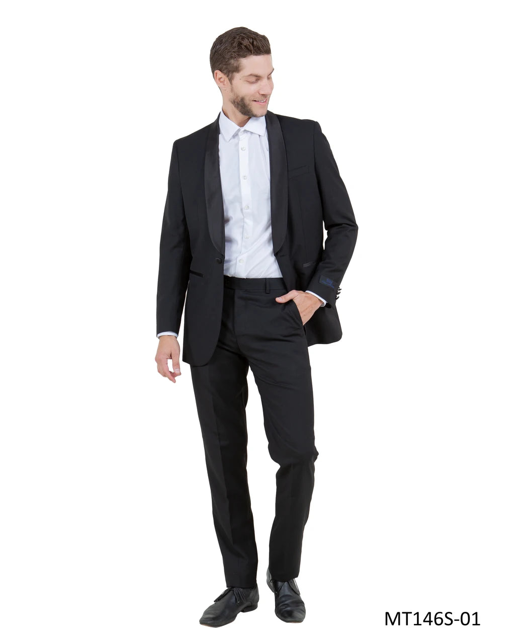 Black Slim Fit Satin Peak Lapel Tuxedo – Suituno, photo 2
