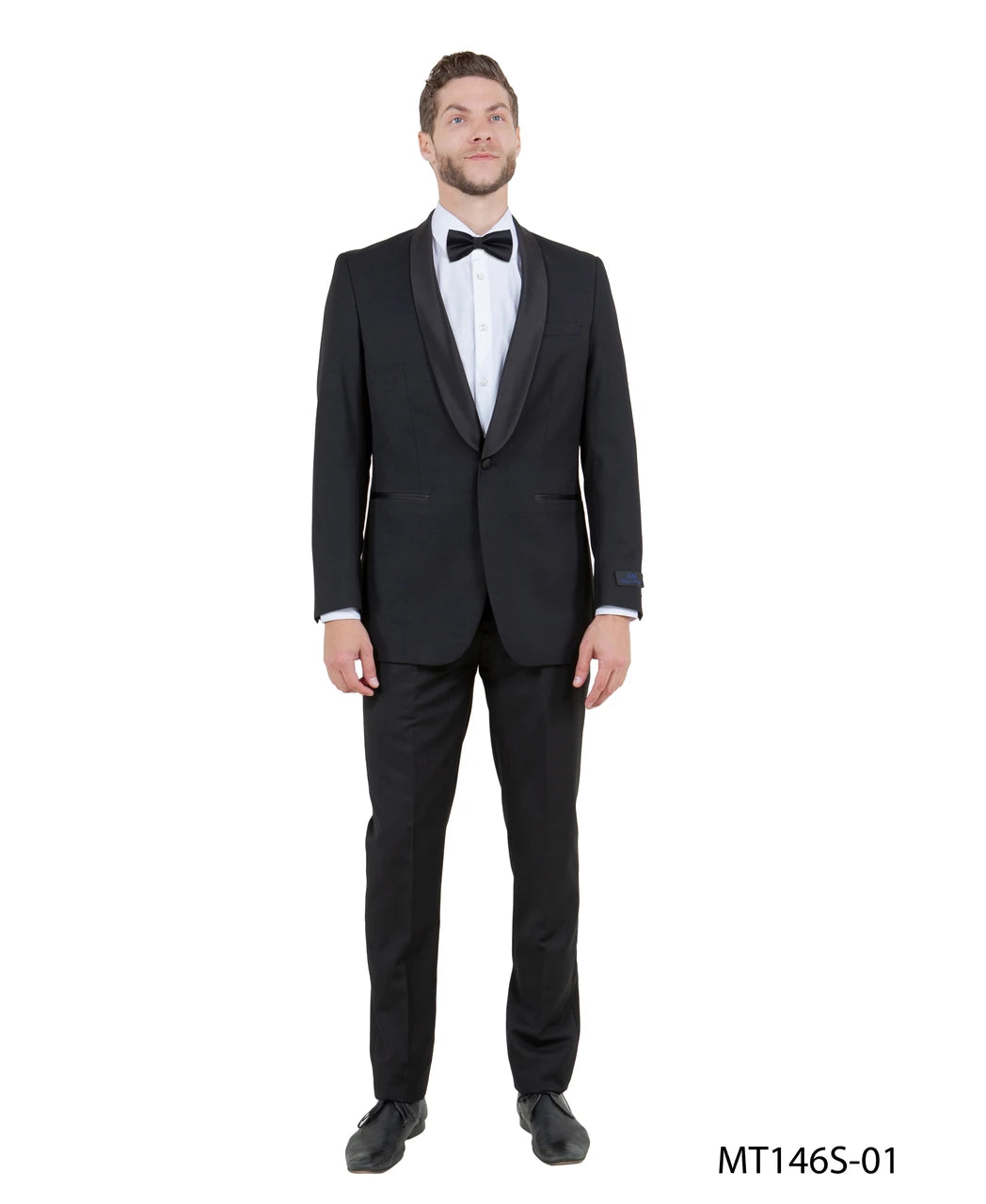 Black Slim Fit Satin Peak Lapel Tuxedo – Suituno