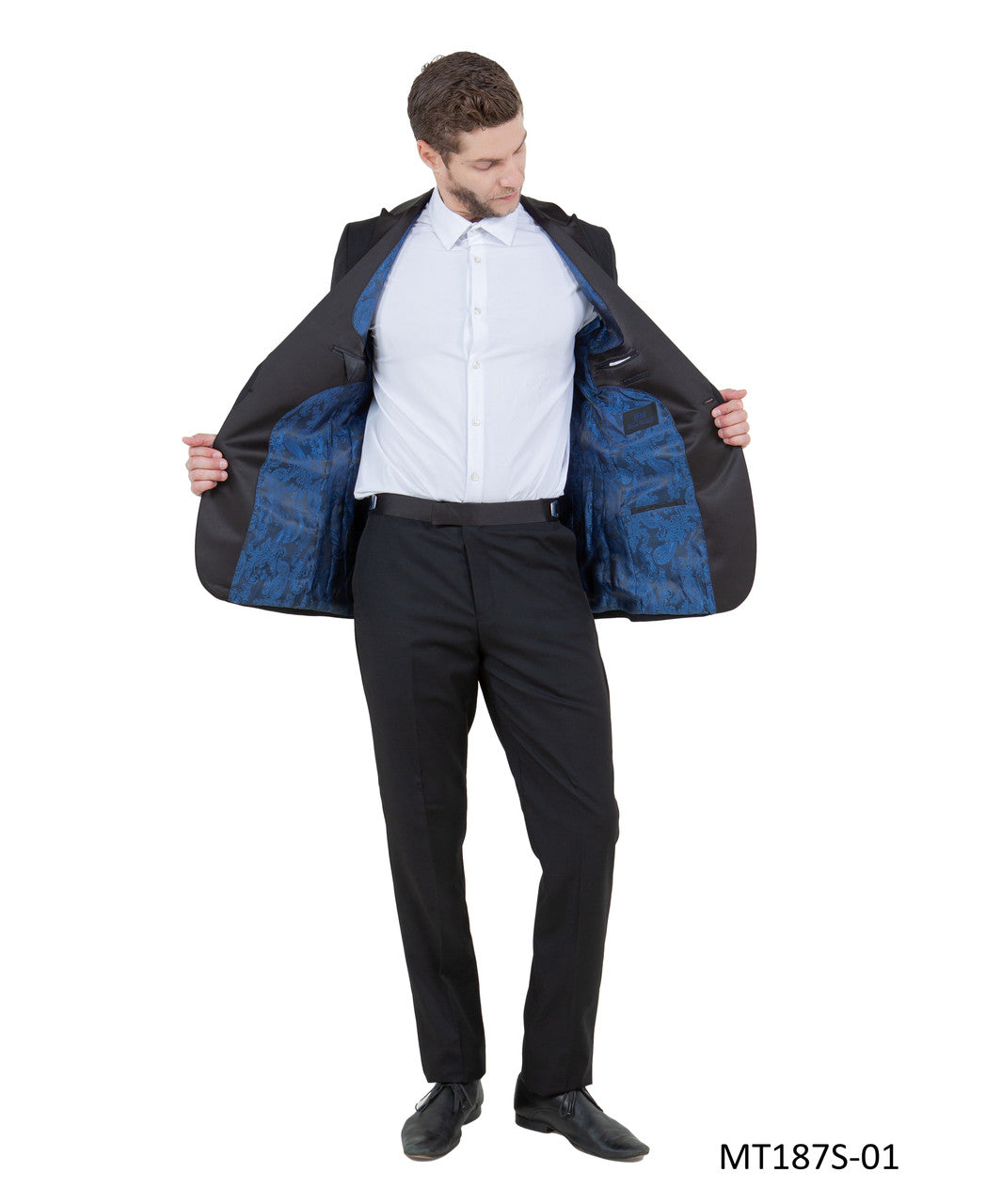 Black Slim Fit Satin Shawl Lapel Tuxedo – Suituno, photo 2