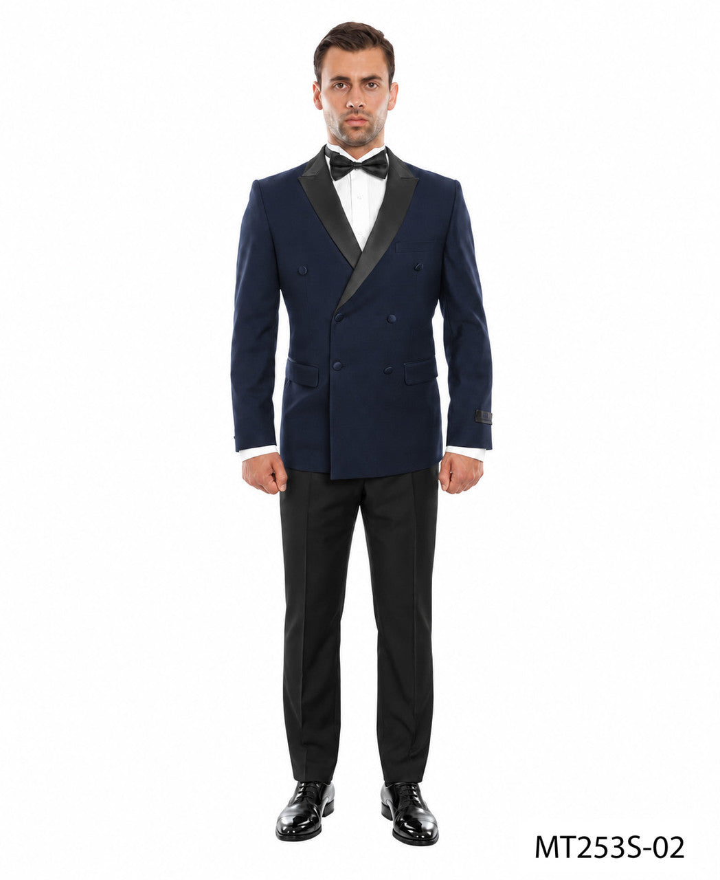 Navy Slim Fit Tuxedo with Black Satin Lapel – Suituno
